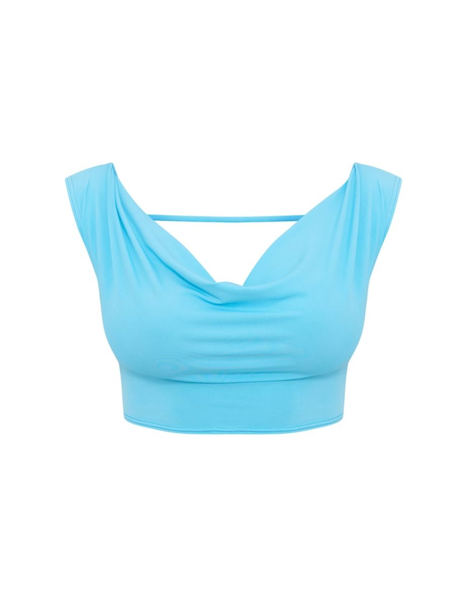 Shape Blue Slinky Cowl Neck Crop Top - 4