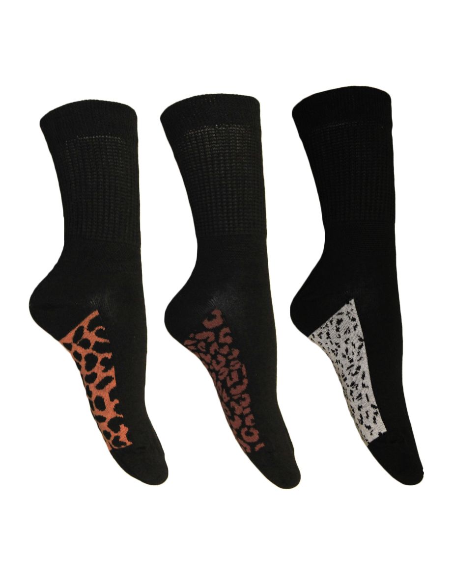 Simply Essentials Womens/Ladies Leopard Print Extra Wide Diabetic Socks (Pack Of 3) - Black