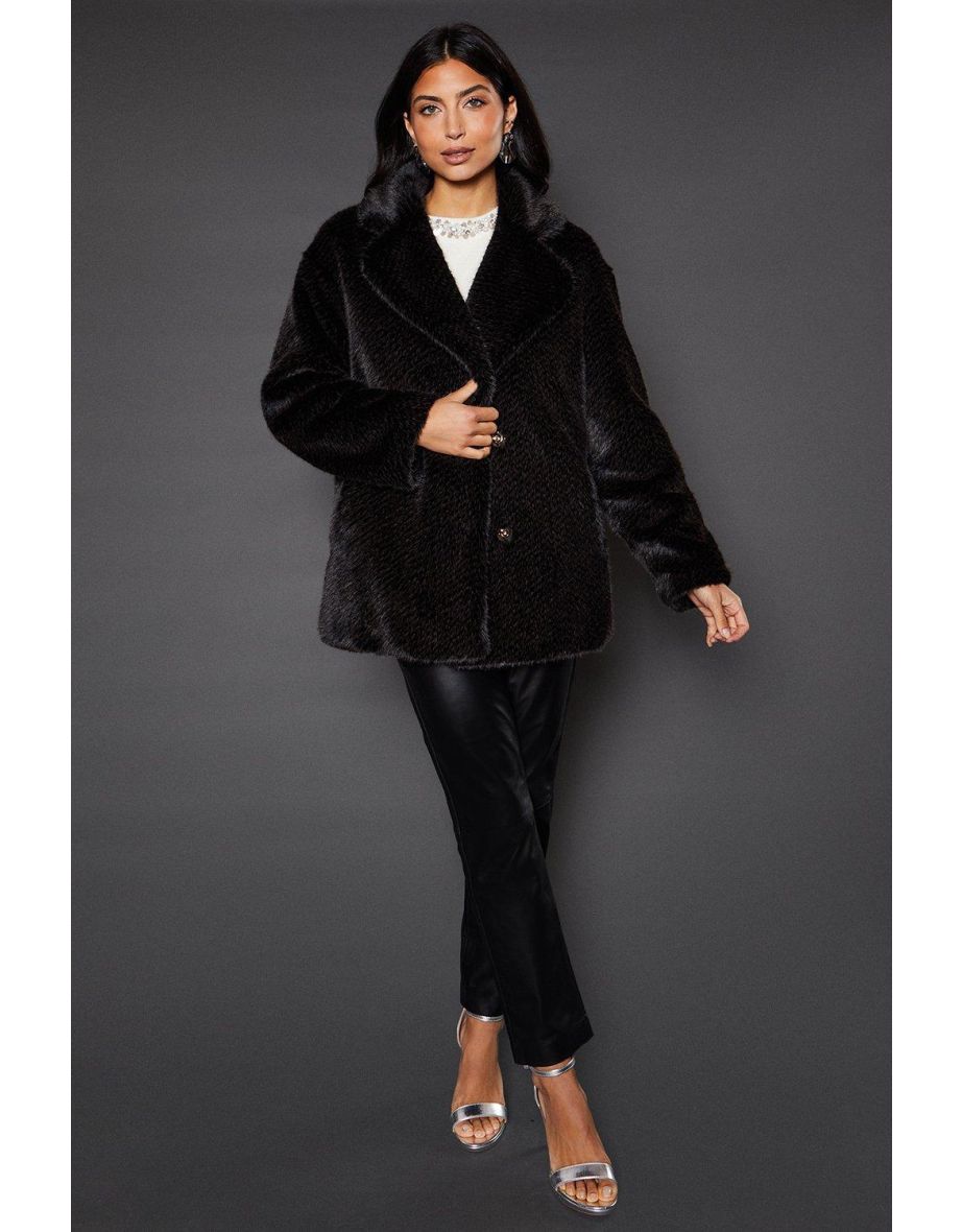 Two Tone Faux Fur Coat