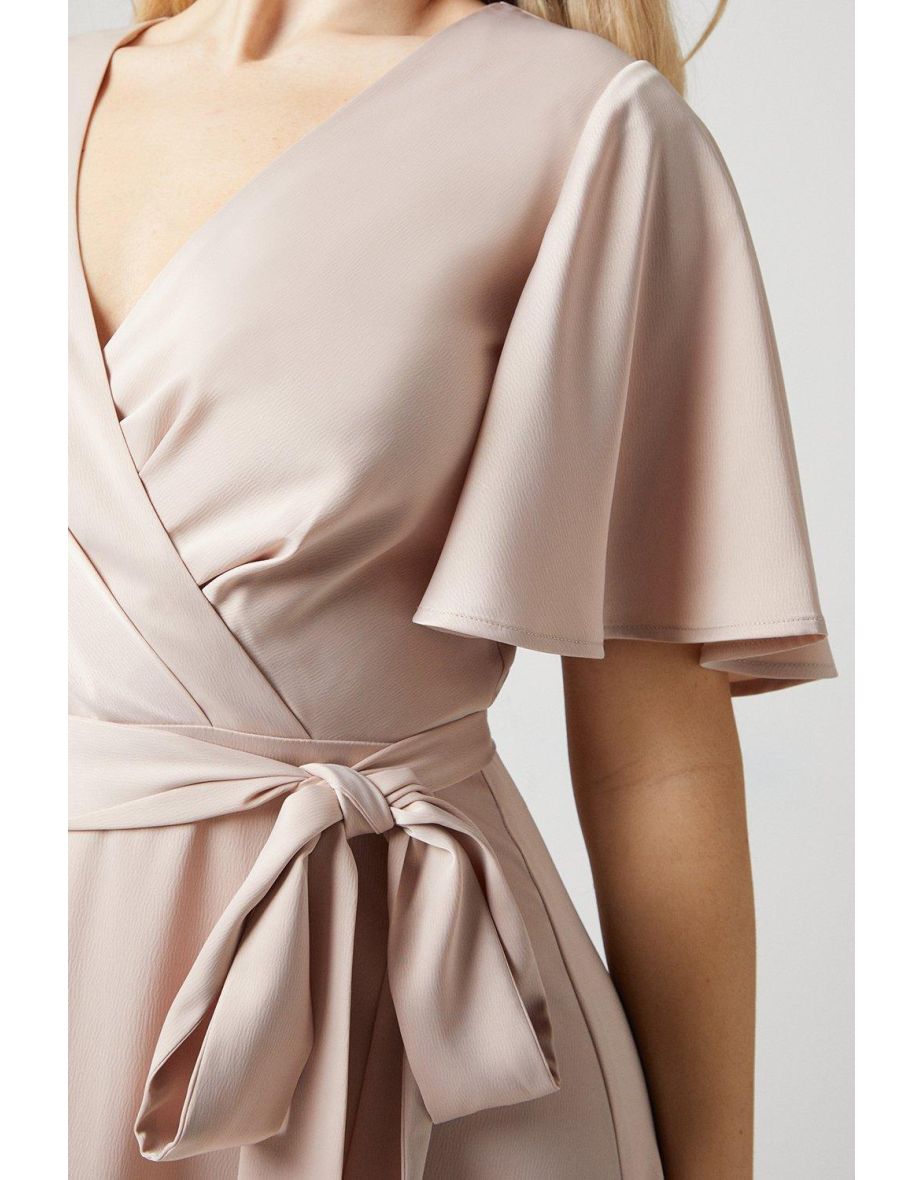 Debut London Angel Sleeve Satin Bridesmaids Dress - mink - 3