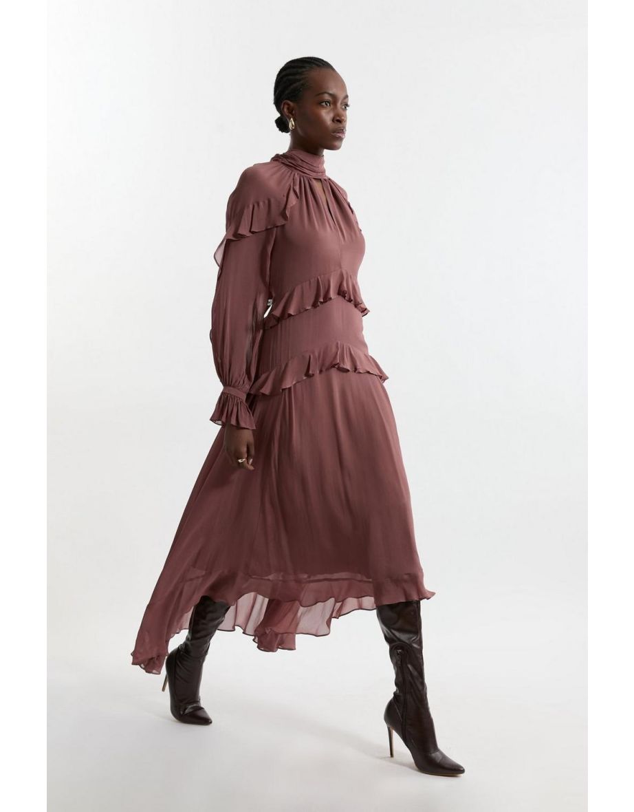 Tall Viscose Georgette Ruffle Detail Drama Woven Maxi Dress