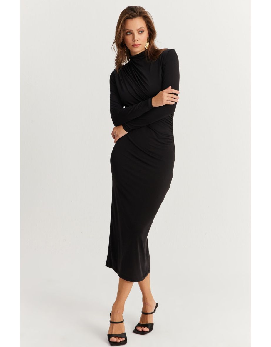 Women's Black Drape Maxi Dress