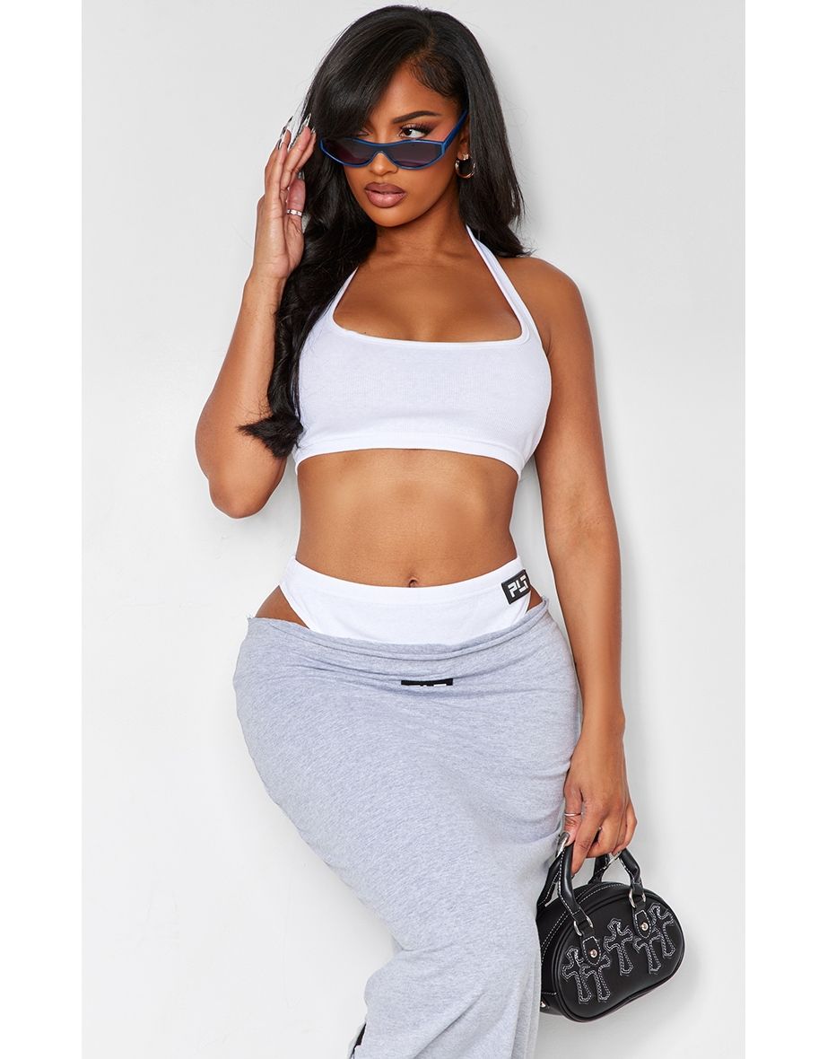 Shape White Ribbed Halterneck Bralet