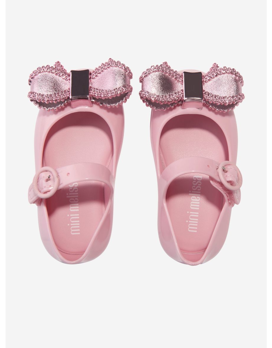 Mini Melissa Girls Mini Sweet Love Bow Jelly Ballerinas in Pink - 3