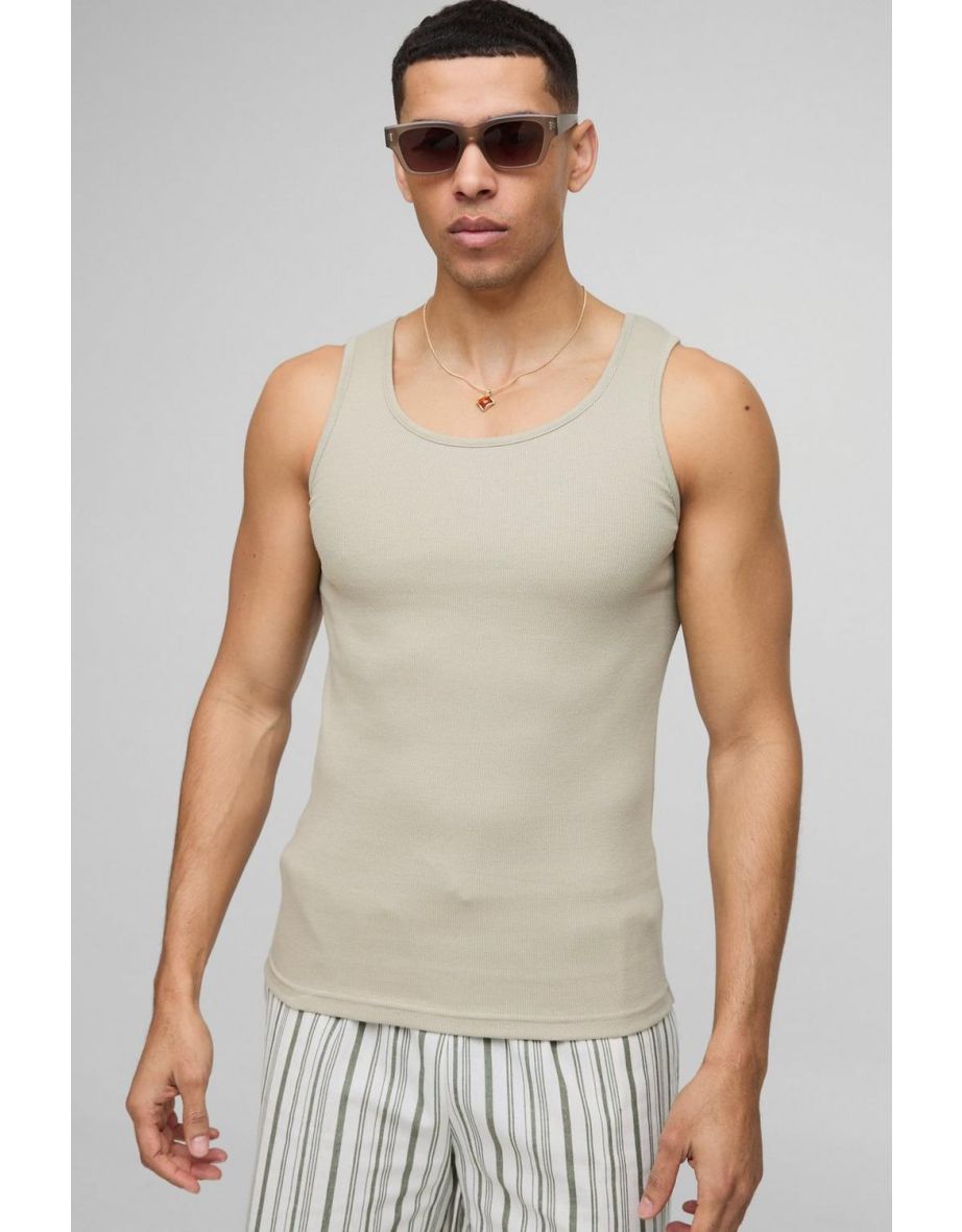 Basic Muscle Fit Vest - light khaki