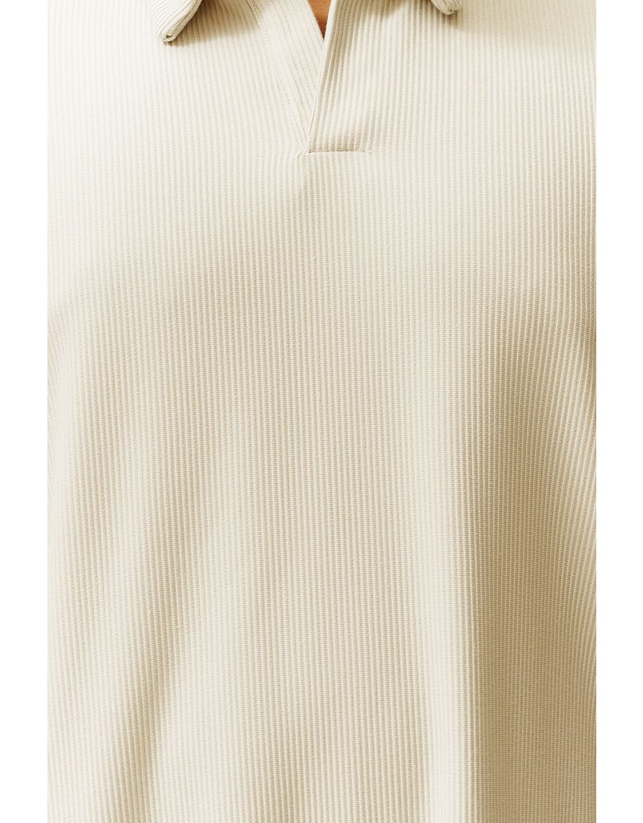 Limited Edition Large Size Ecru Oversize Textured Ottoman Polo Collar T-Shirt - 7