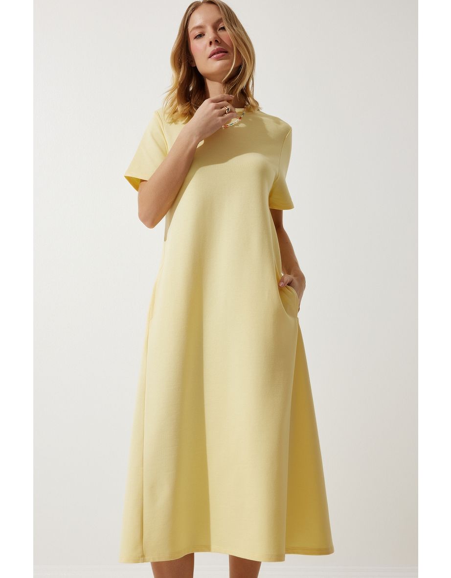 Women's Yellow A-line Summer Combed Cotton Dress - 3
