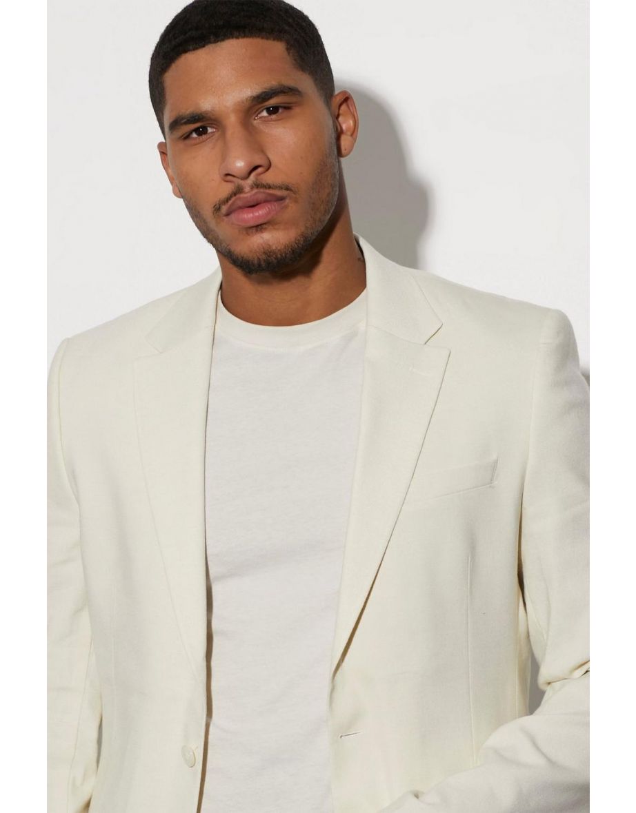 Tall Single Breasted Slim Linen Suit Jacket - ecru - 2