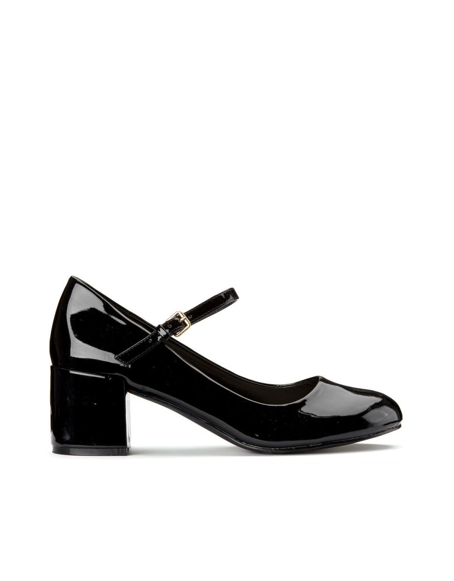 Wide Fit Patent Shoes with Block Heel