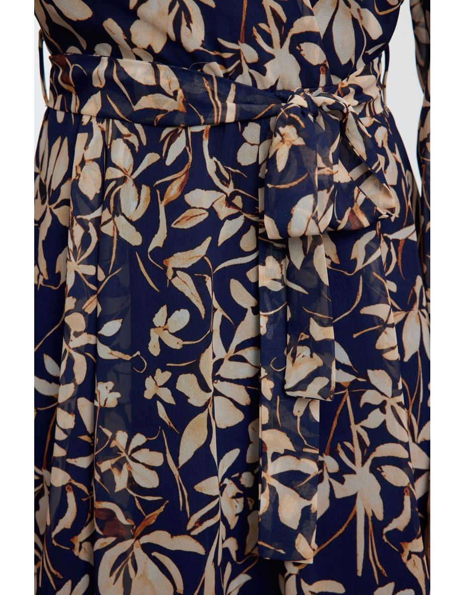 Multicolored Belted Floral Flounce Skirt Chiffon Mini Woven Dress - 4