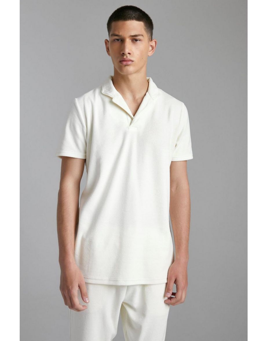 Slim Fit Velour Piping Polo - ecru