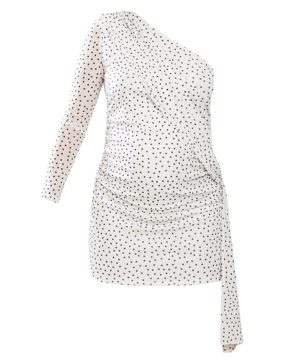 Maternity White Polka Dot One Shoulder Mini Dress - 4