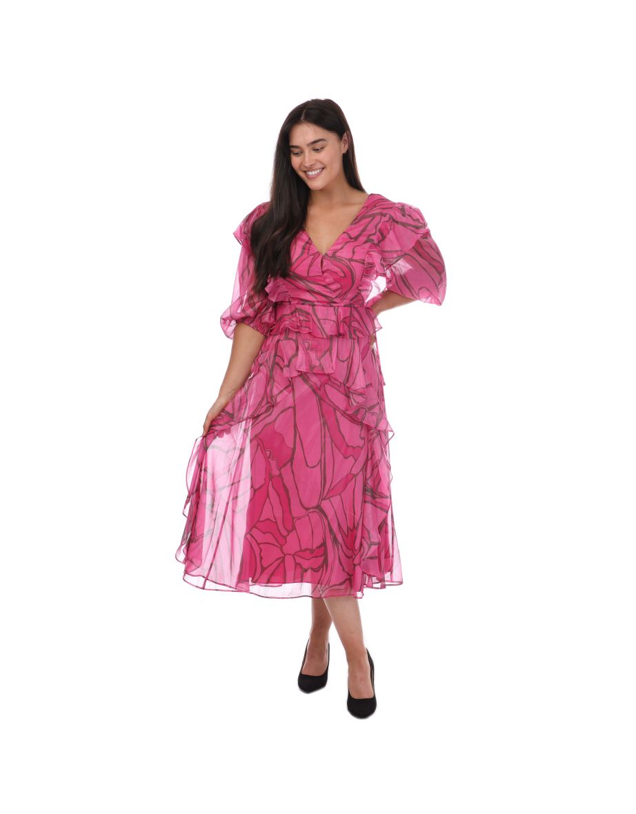 Ted Baker Pink Dress, Wrap Dress, Puff Sleeve Dress, Ruffle Dress, store Party Dress