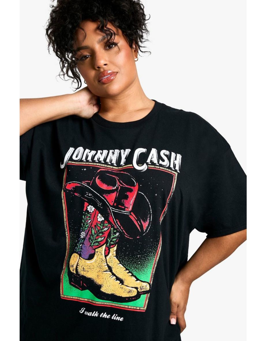 PLUS JOHNNY CASH LICENSE PRINTED OVERSIZED GRAPHIC BAND TSHIRT - 3