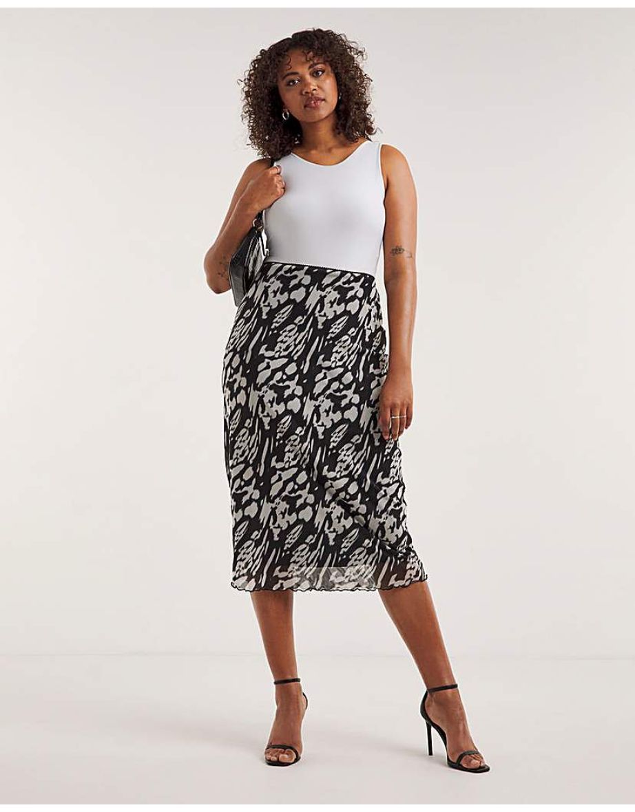 Mesh Overlay Midi Skirt
