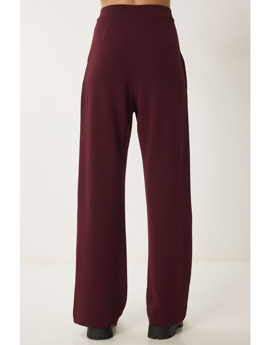 Women's Burgundy Lycra Comfortable Palazzo Knitted Trousers - 5