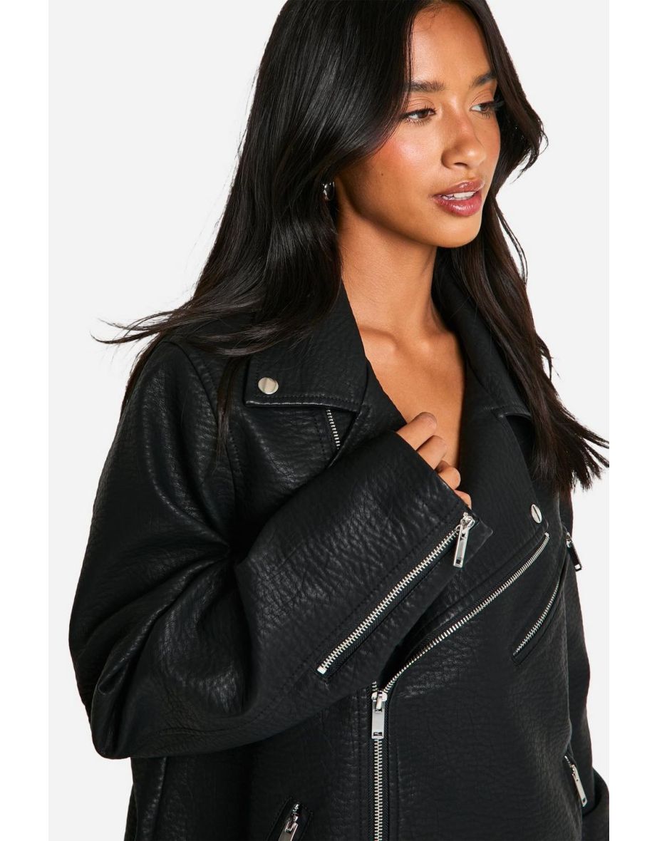 Petite Ultimate Oversized Faux Leather Biker Jacket - black - 3