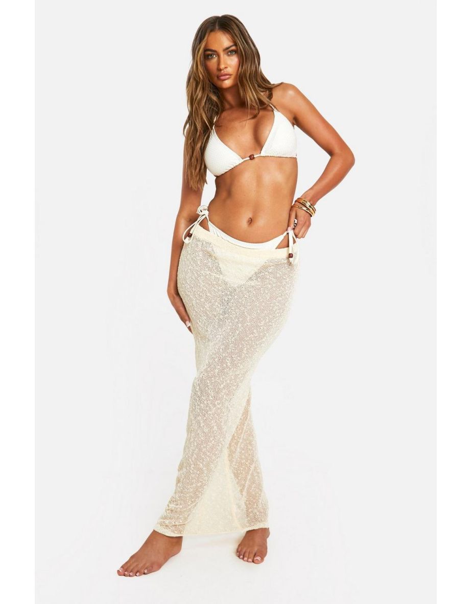 Popcorn Crochet Beach Maxi Skirt - cream
