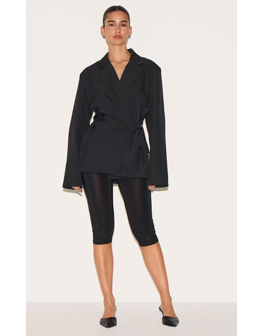 Black Tie Front Structured Blazer