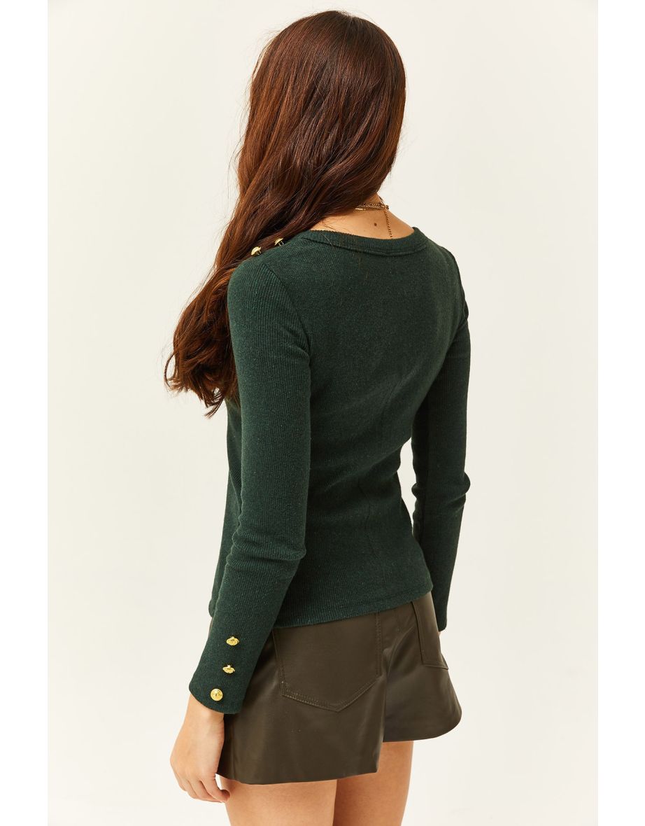 Women's Emerald Green Raised Lycra Camisole Blouse with Shoulder and Cufflinks - 4