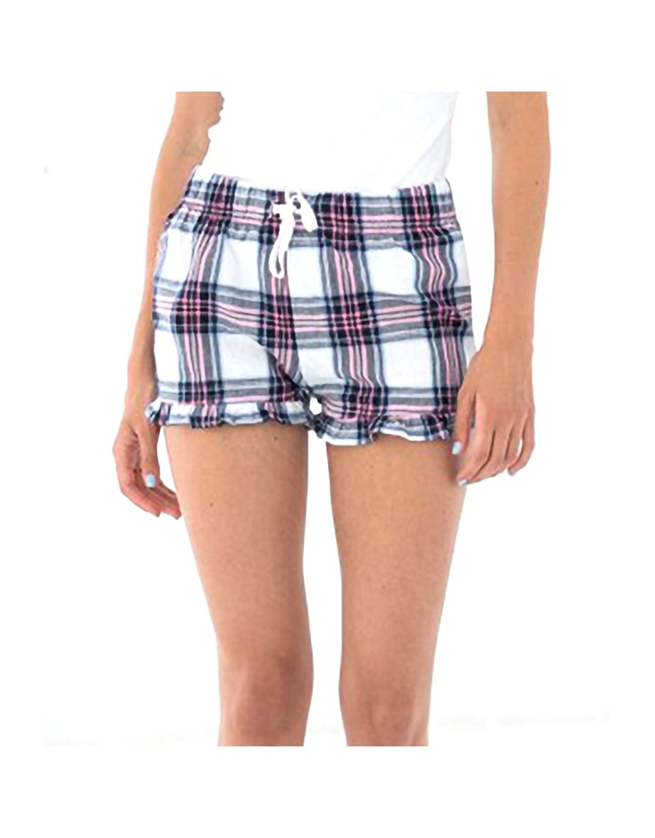 SF Womens/Ladies Tartan Frill Shorts - White/Pink - 3