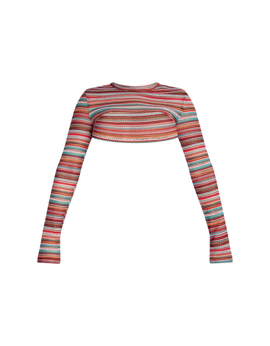 Shape Multi Contrast Textured Long Sleeve Extreme Crop Top - 4