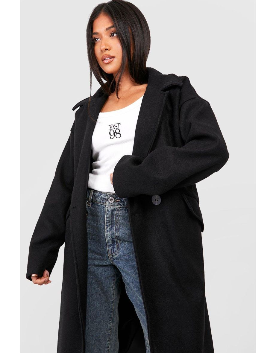 Petite Wool Look Cocoon Coat - black - 3