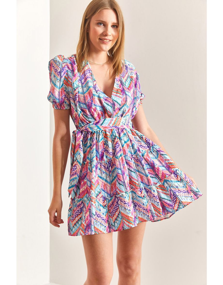 Women's Balloon Sleeve V-Neck Dress - 5