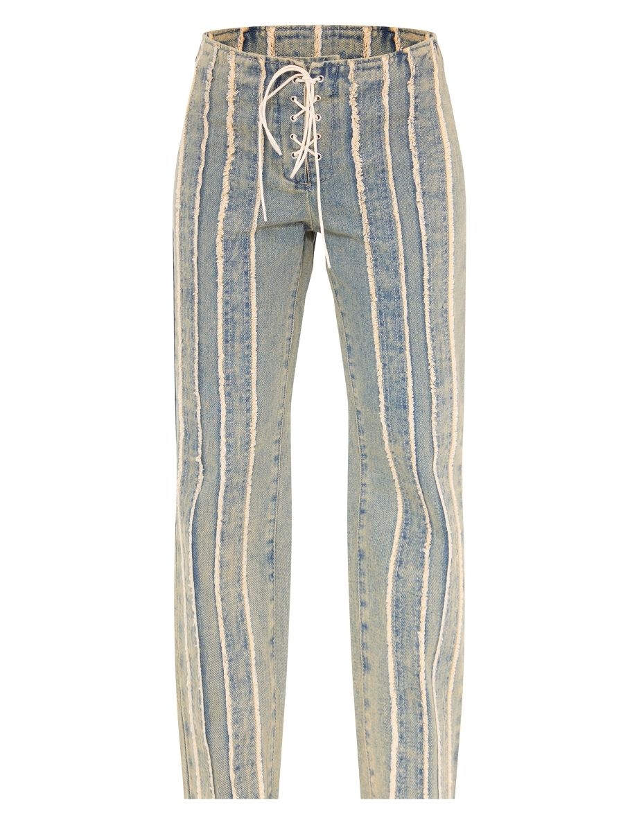 Petite Vintage Wash Fray Detail Lace Up Straight Leg Jeans - 3