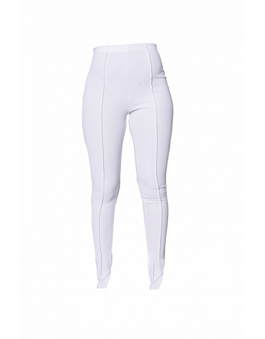 RENEW Cream Rib Contrast Seam Split Hem Leggings - 4