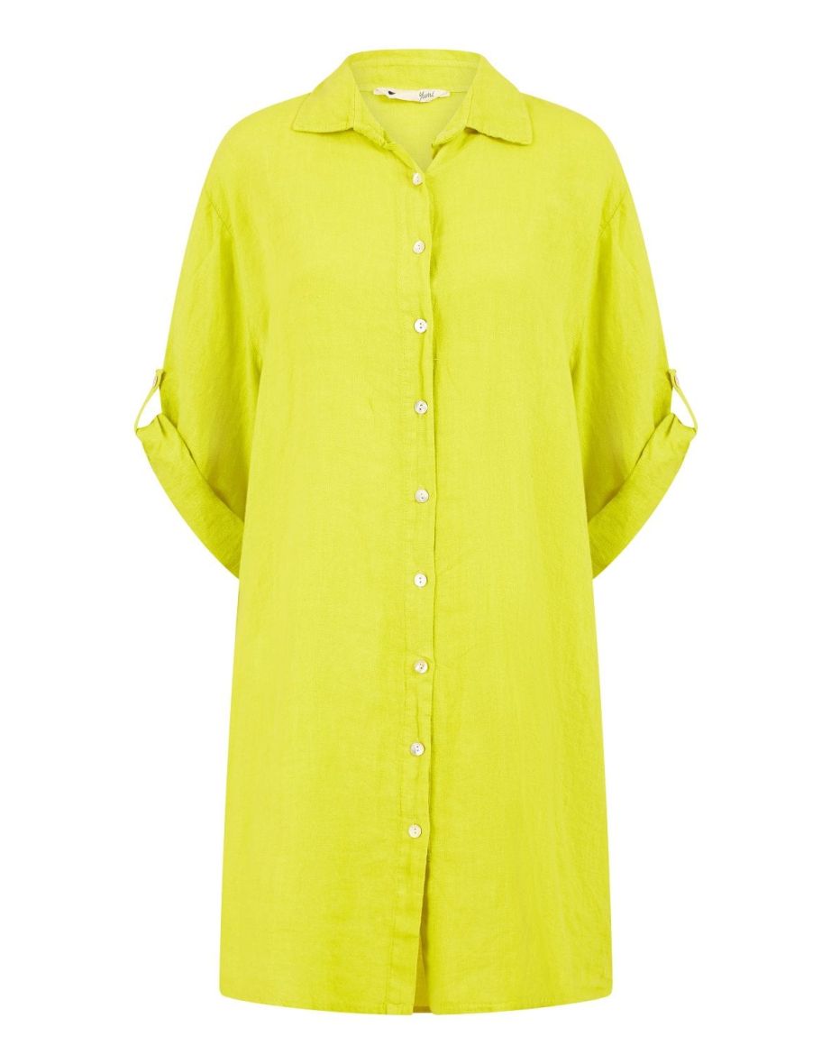 Yumi Lime Linen Relaxed Fit Longline Shirt - 4