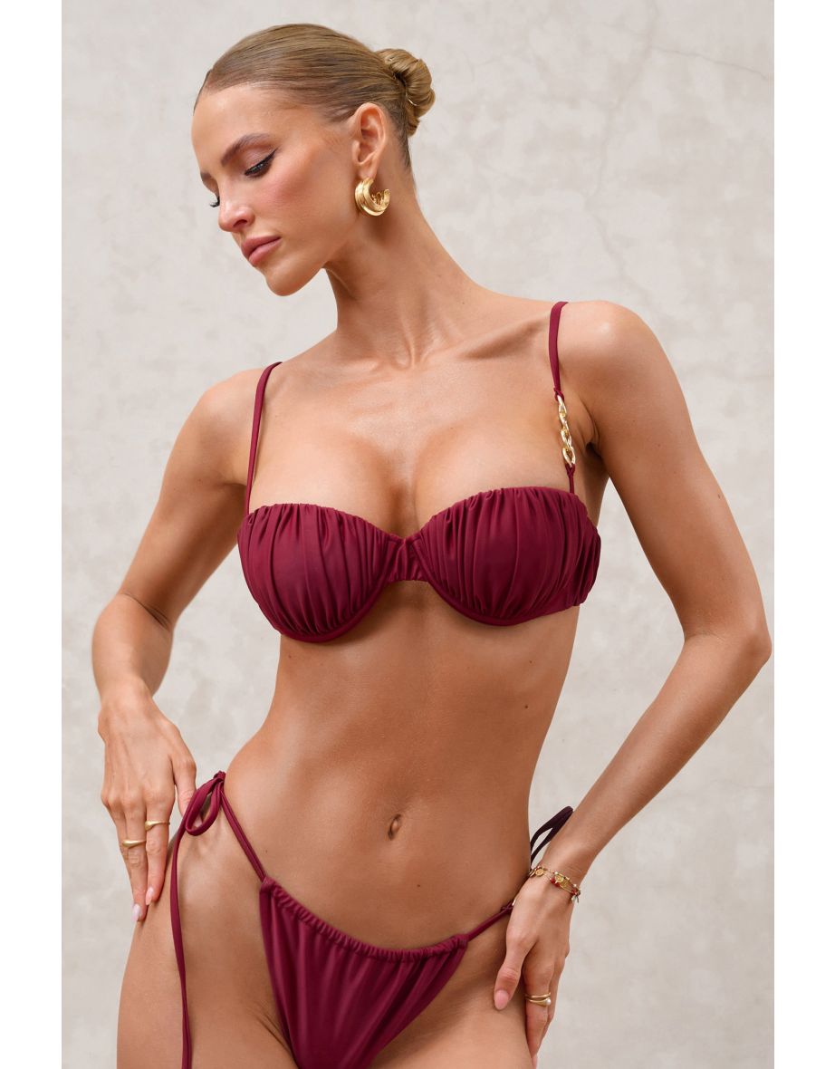 Unfound | Burgundy Pleated Chain Bikini Top