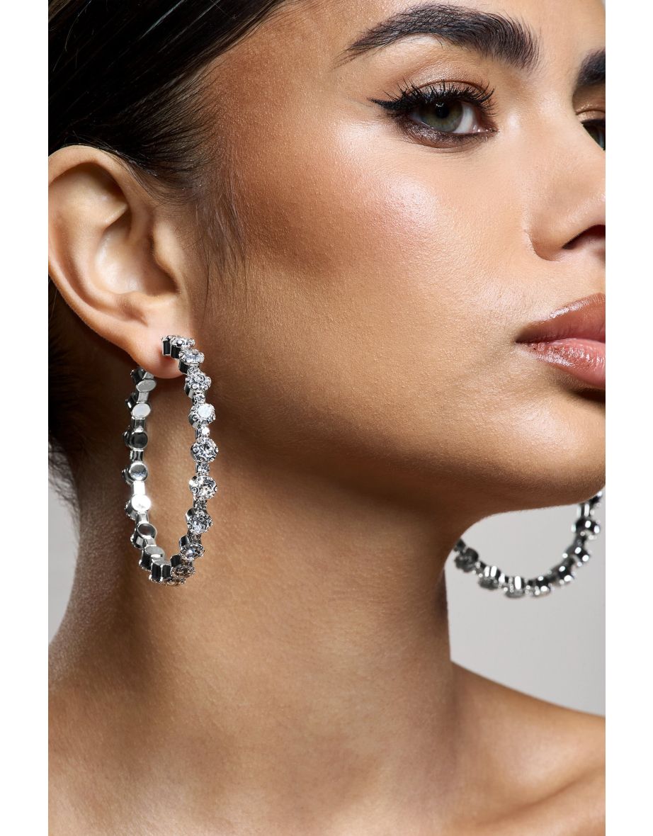 Isobel | Silver Diamante Hoop Earrings - 5