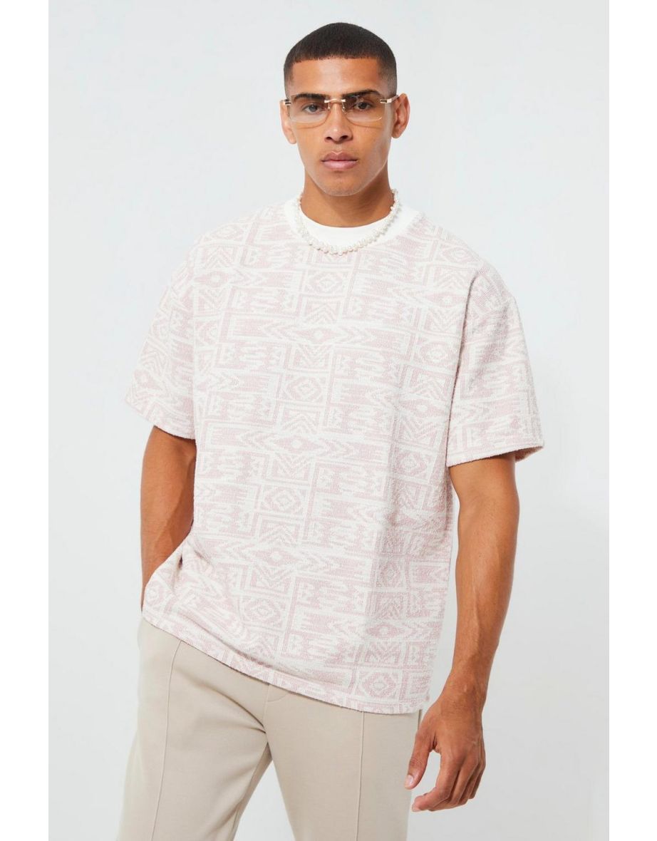 Oversized Jacquard Aztec T-shirt - mauve