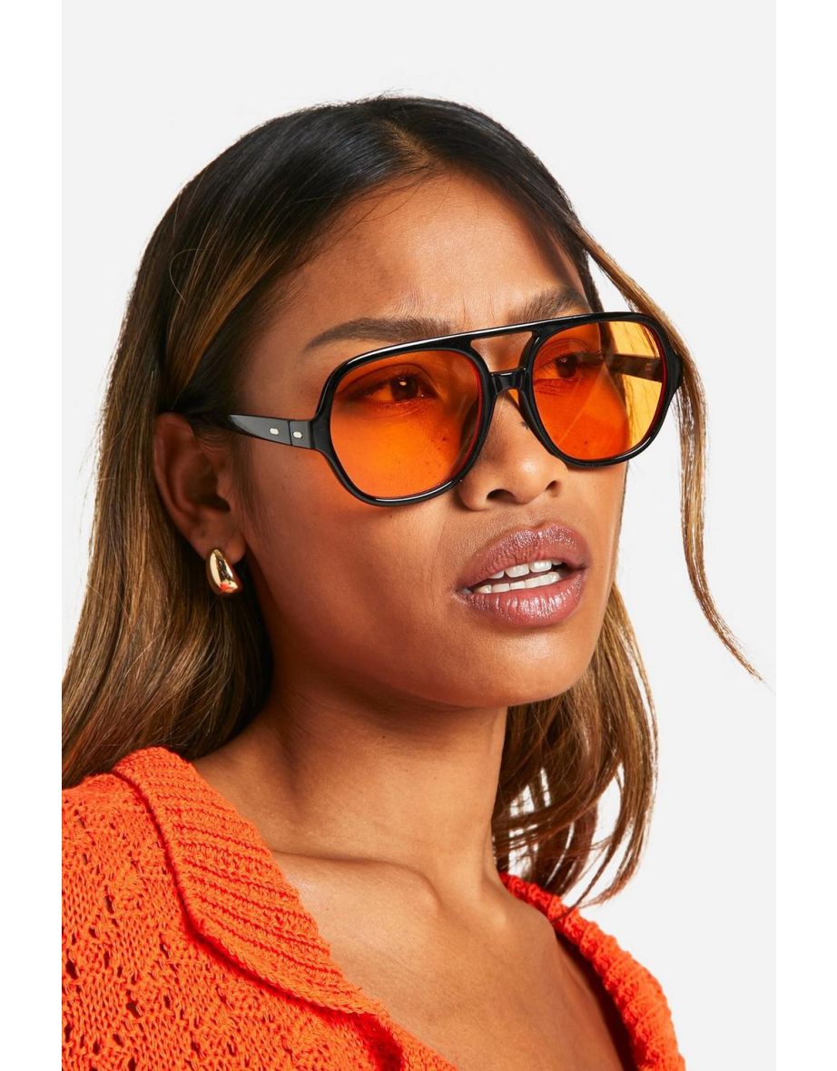 Thick Frame Aviator Sunglasses - black
