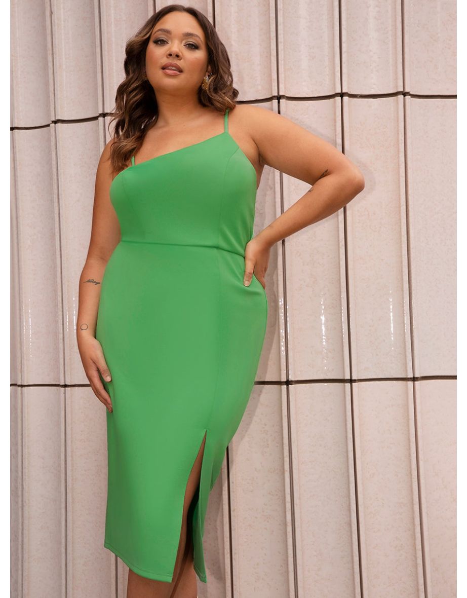 Plus Size Asymmetric Bodycon Midi Dress in Green