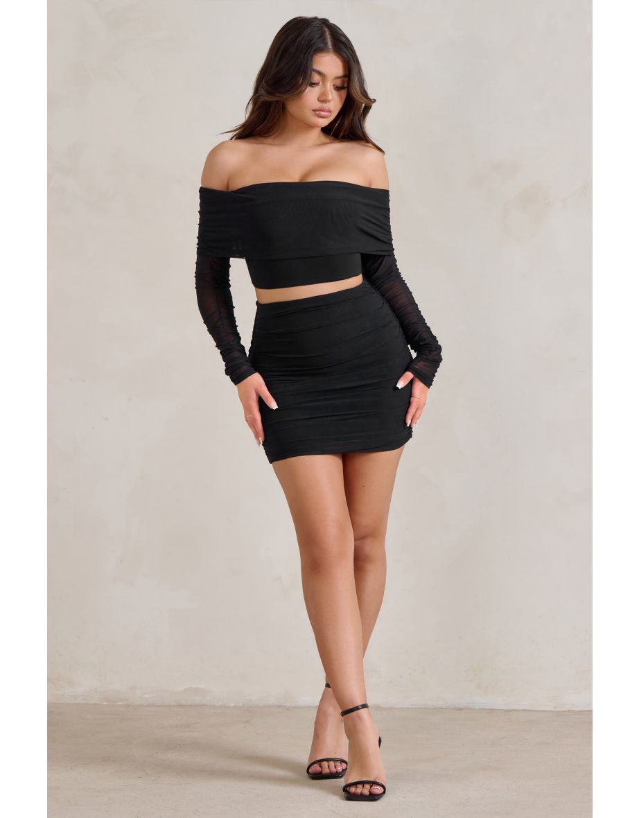 Ground Rules | Black Ruched Mesh Mini Skirt