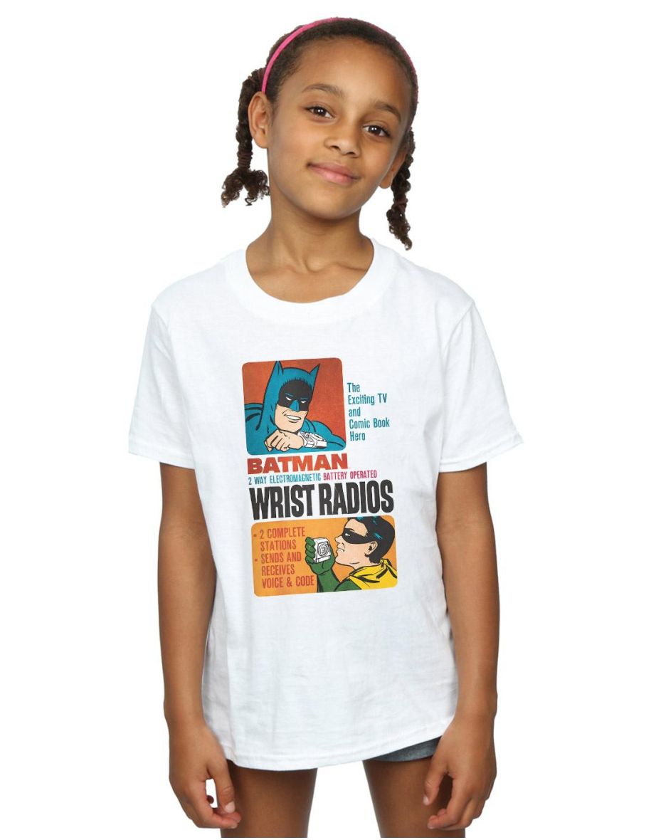 DC Comics Girls Batman TV Series Wrist Radios Cotton T-Shirt - White