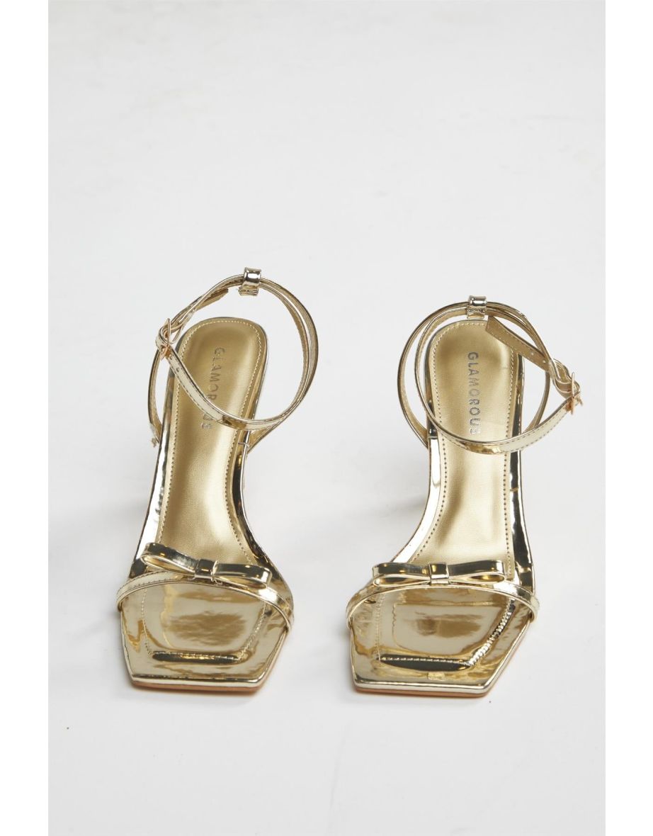 Gold Strappy Bow Barely There-Heels - 3