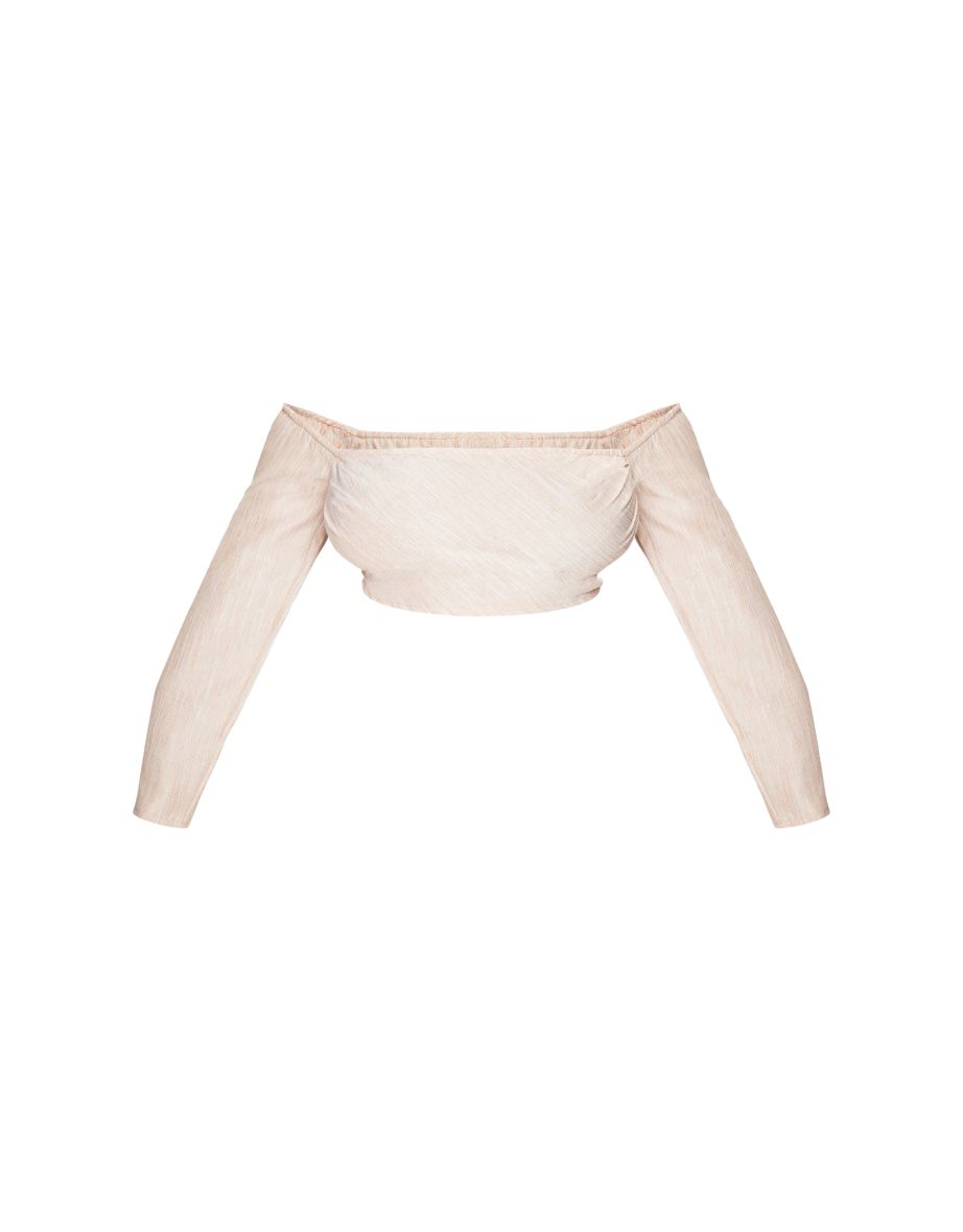 Plus Stone Long Sleeve Bardot Crop Top - 4