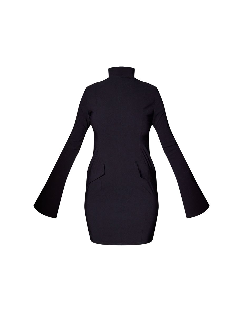 Tall Black Woven Long Sleeve Dress - 4