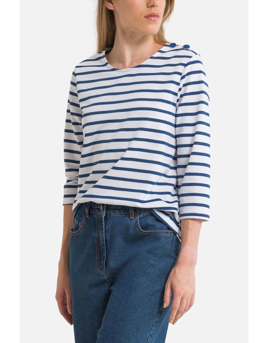 Glittery Breton Stripe Sweatshirt with 3/4 Length Sleeves