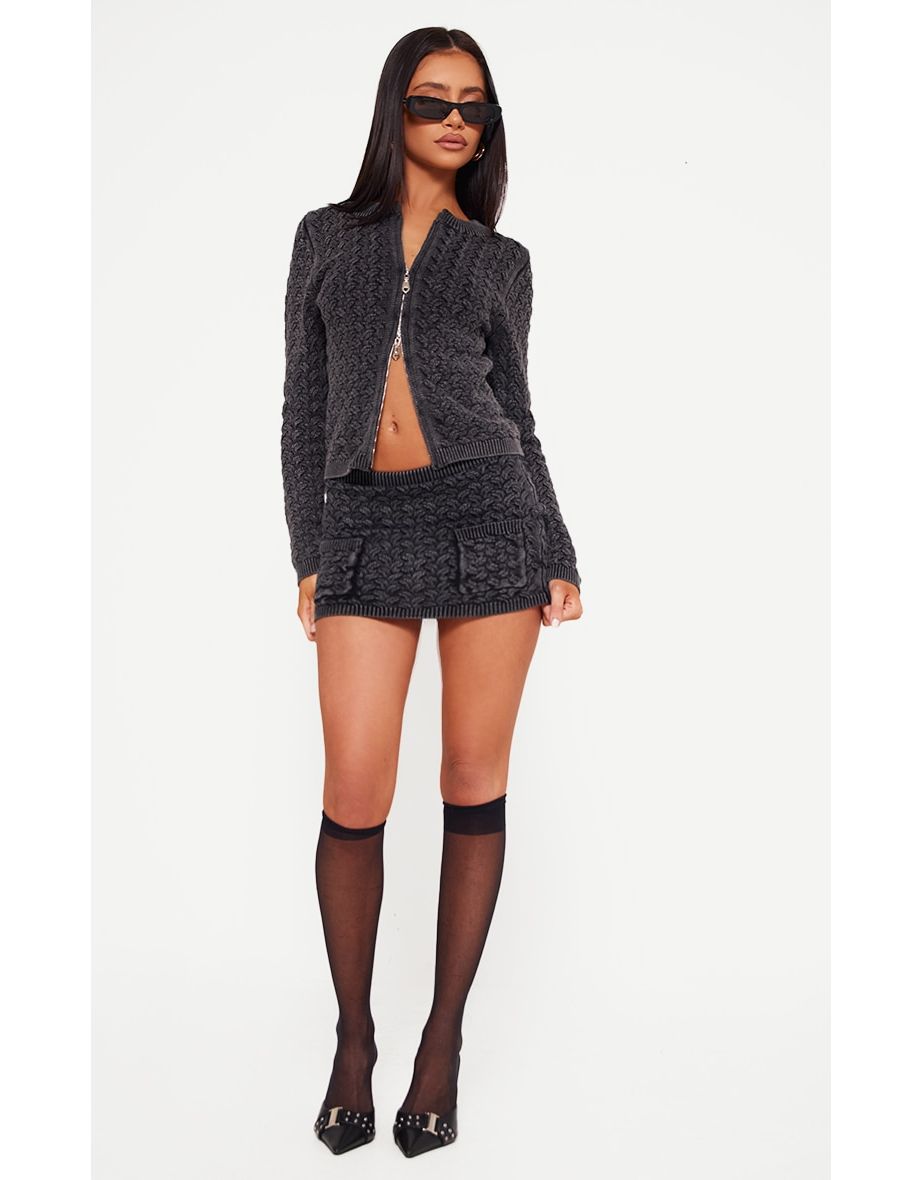 Petite Black Cable Knit Cardigan