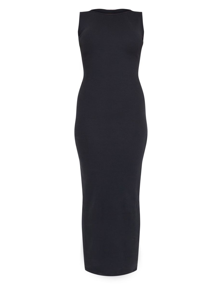 Black Rib Boat Neck Maxi Dress - 4