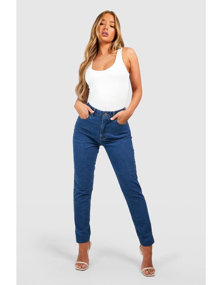 Basics High Waisted Mom Jeans - washed indigo