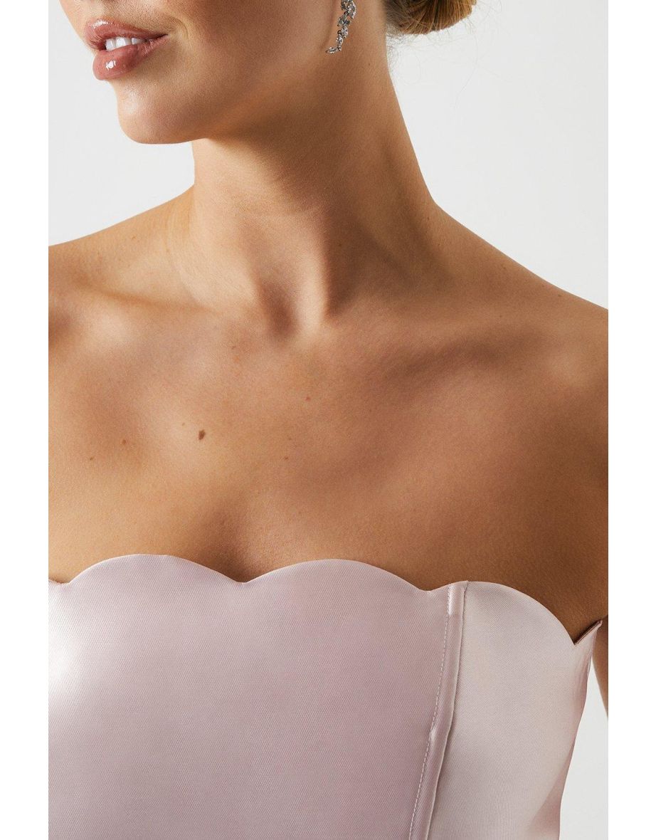 Scallop Detail Twill Column Bridesmaids Dress - 3