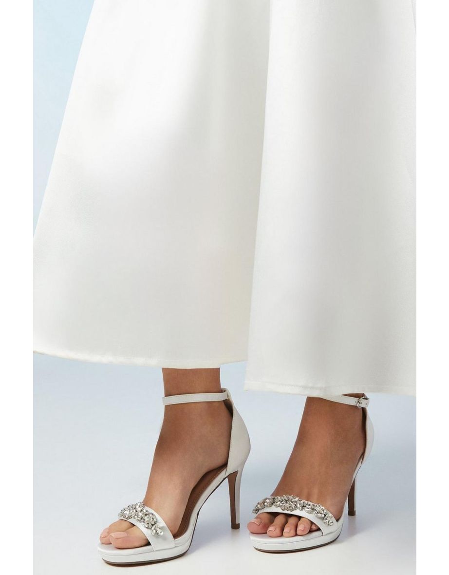 Wide Fit Bridal Tamia Jewelled Trim Satin Platform Heeled Sandals - 3