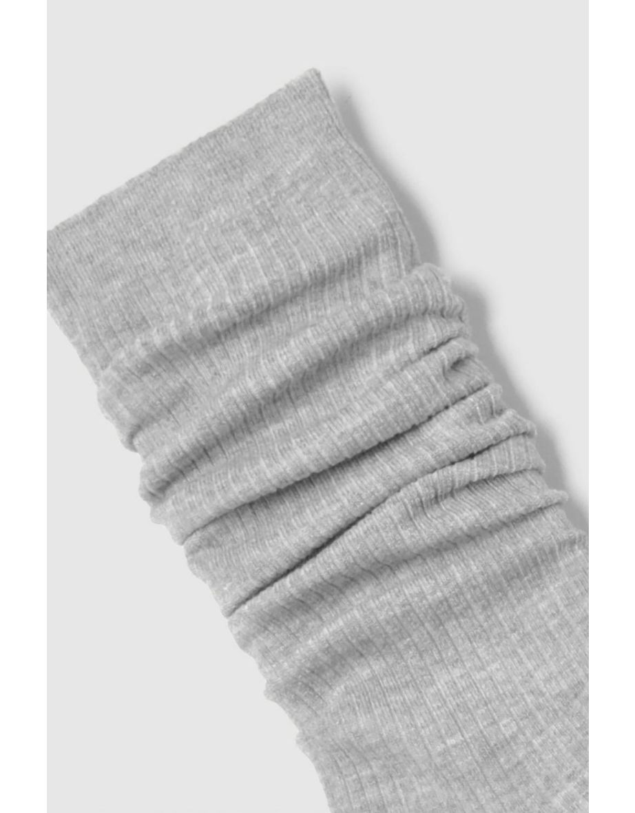 Grey Fine Ribbed Long Slouchy Socks - grey - 2