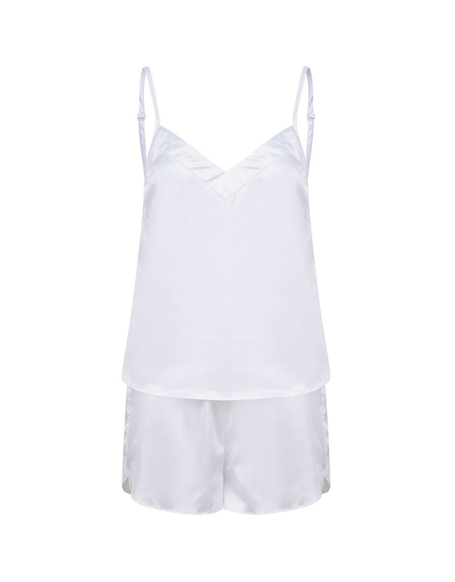 Towel City Ladies/Womens Satin Cami Short PJs - White