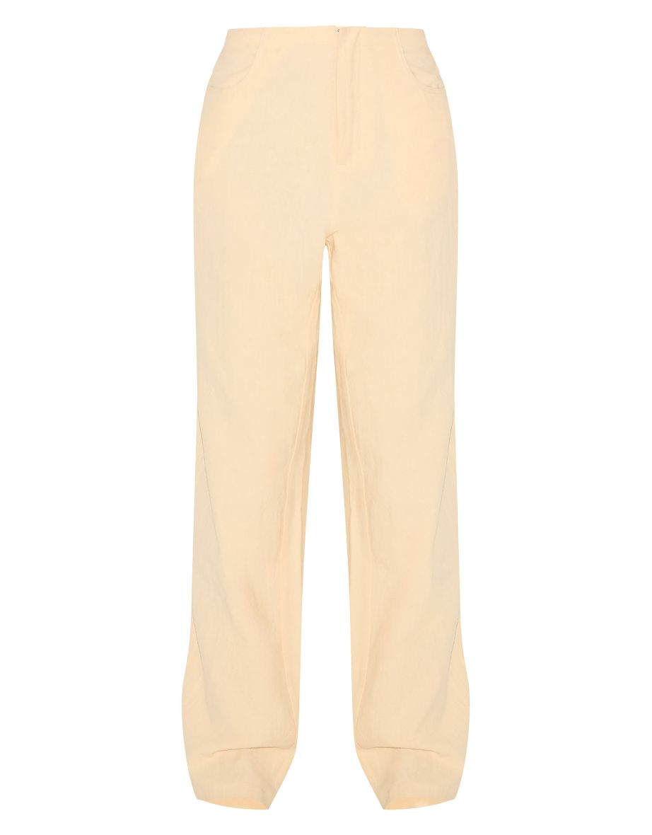 Butter Yellow Linen Look Mid Rise Wide Leg Trouser - 4